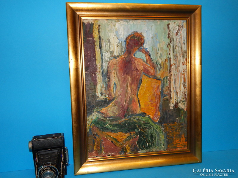 Modernist nude 31x38 cm oil painting, in a laminated frame