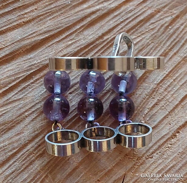 Modernist silver pendant with amethyst