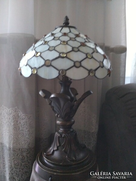 Antique tiffany table lamp, carved antique body
