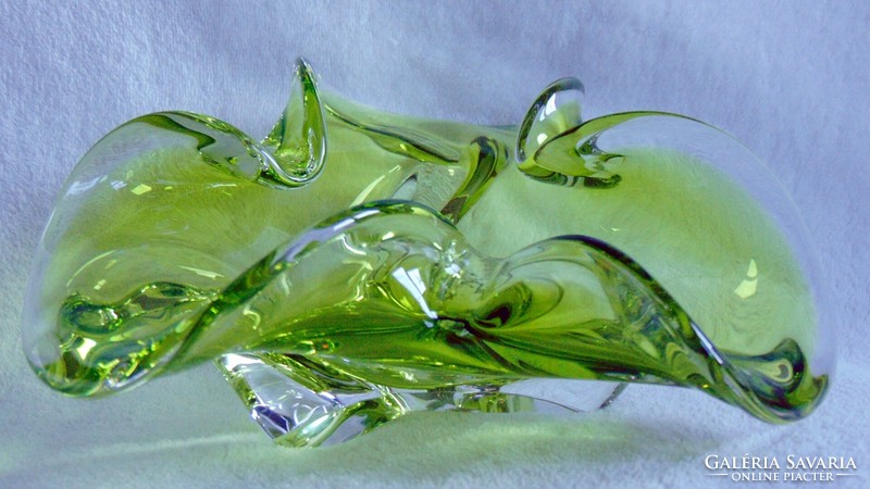 Josef hospodka uranium green Czech glass offering or ashtray - flawless