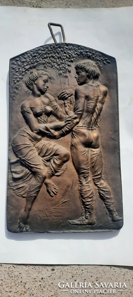 Bronze relief relief of a couple in love - Miklós Peppers?