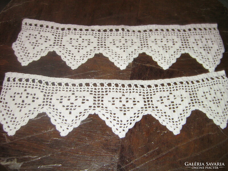 Beautiful antique hand-crocheted white shelf strip in a pair