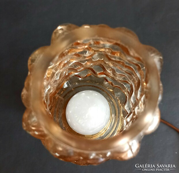 Iridescent glass-covered copper table lamp negotiable art deco design