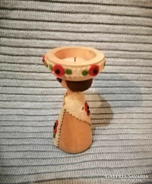 Craftsman wooden female figurine candle holder 13.5 cm (a7)