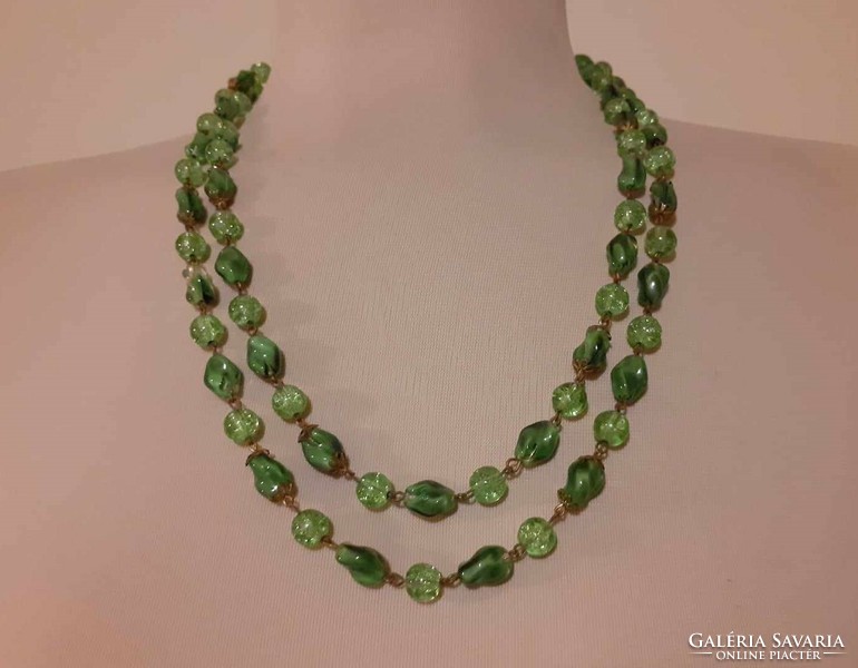 Long, vintage Czech necklace made of cracked and twisted glass beads!!!