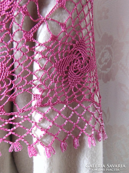 Beautiful cyclamen crocheted scarf, stole with pearl decoration