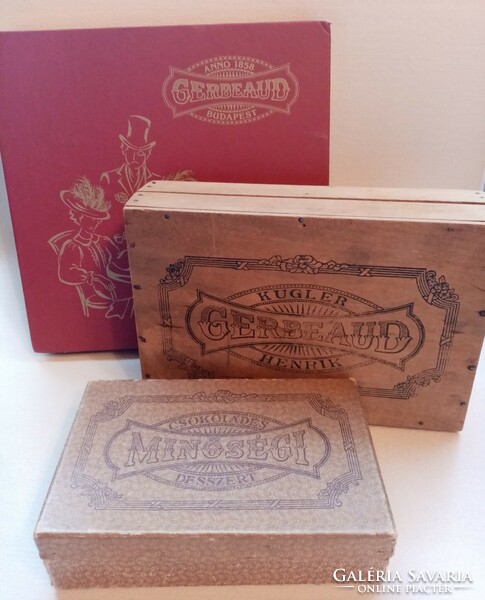 Antique kugler henrik gerbeaud patisserie wooden box + chocolate quality dessert + old gerbeaud box