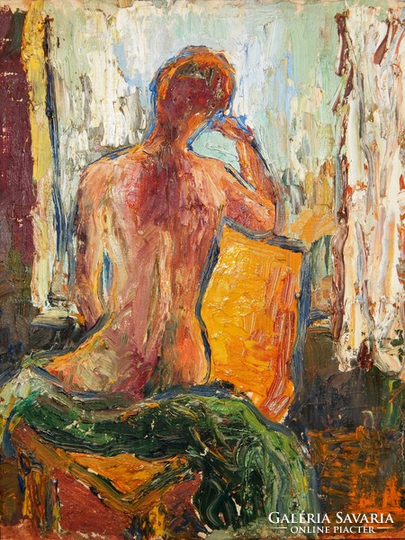 Dorogi Imre (1890-1976) Hátakt 31x38 cm -es olajfestmény,  laparanyozott  keretben