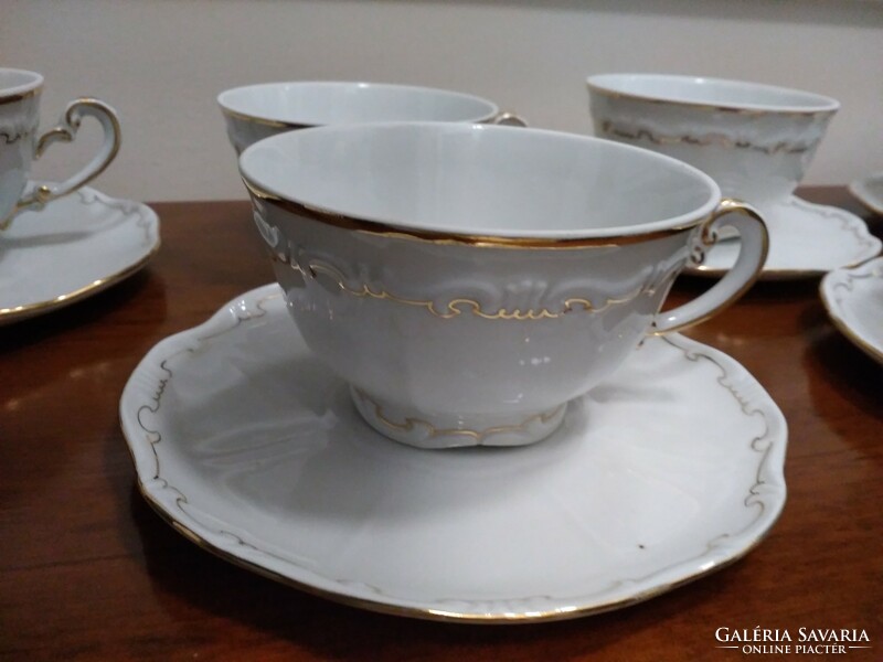 Zsolnay feathered tea set, baroque pattern gold border