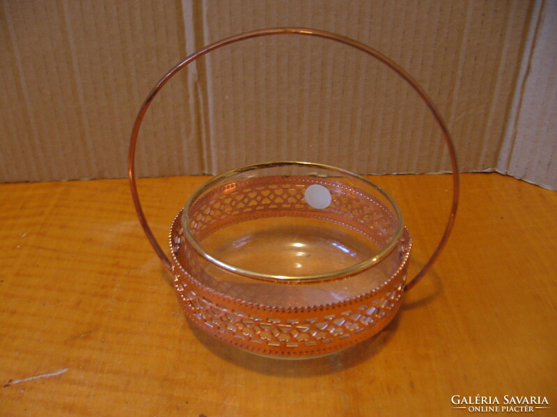 Copper basket with gilded glass bowl insert