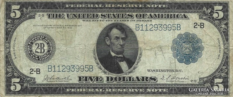 5 Dollars 1914 usa rare 1. Large