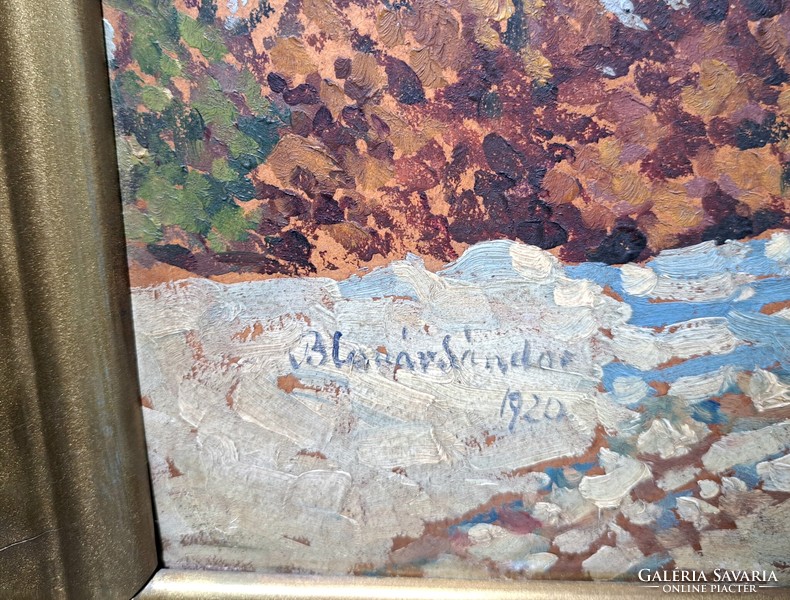 Blanár Sándor olajfestménye 1920-ból, salgótarjáni festőművész - tájkép fákkal