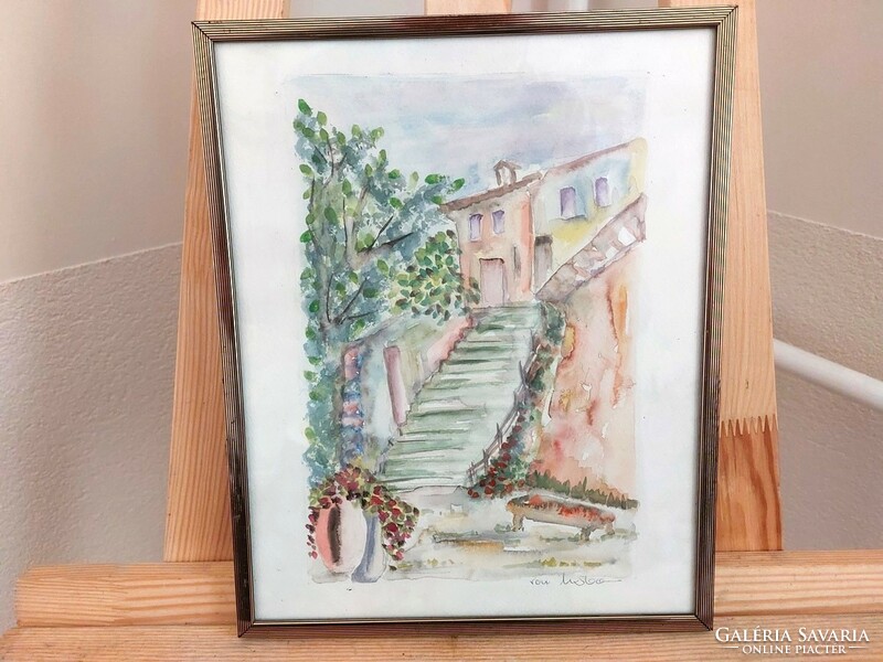 (K) signed watercolor painting 30x24 cm with frame