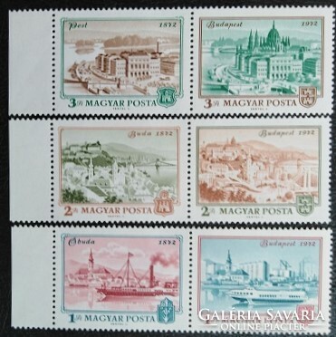 S2820-5csz / 1972 Óbuda - Buda - Pest series of stamps postmarked in connected pairs, curved edge