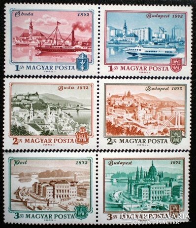 S2820-5c / 1972 Óbuda - Buda - Pest set of stamps postally clean in connected pairs