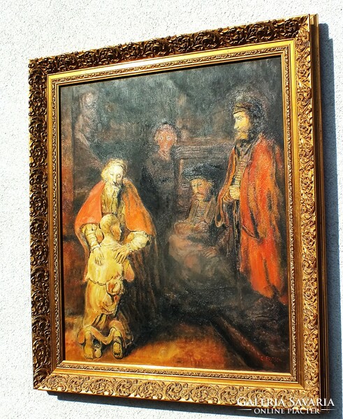 After Rembrandt: the return of the prodigal son signed c.Fritsch, 60x50 oil canvas