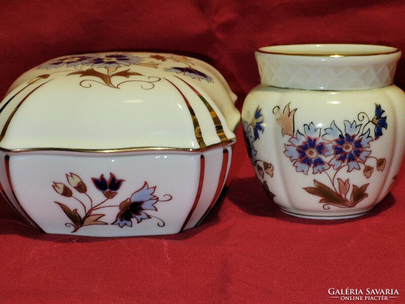 Beautiful Zsolnay porcelain ornaments with a cornflower pattern
