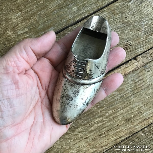 Antik ezüstözött réz cipő hamutartó