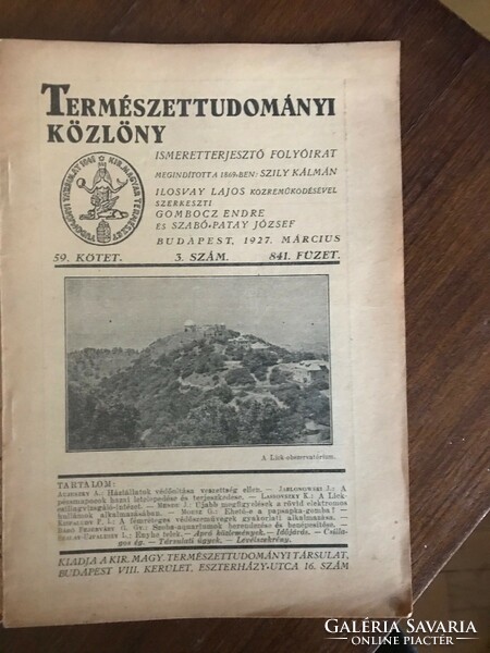 Gombocz Endre és Szabó-Patay József Természettudományi Közlöny Ismeretterjesztő folyóírat 1927.