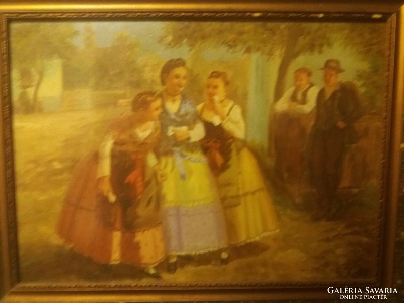 Antique beautiful oil / mixed tech. Cardboard painting g. Kohl sign in frame for girls sale line
