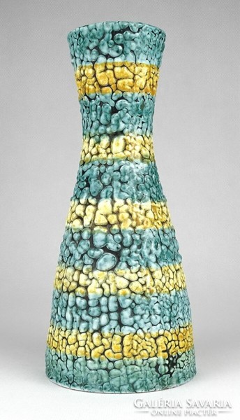 1N526 M. Kiss Katalin zöld sárga kerámia váza 22 cm