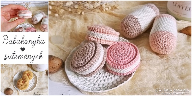 A selection of tea cakes for baby's kitchen - crocheted dessert