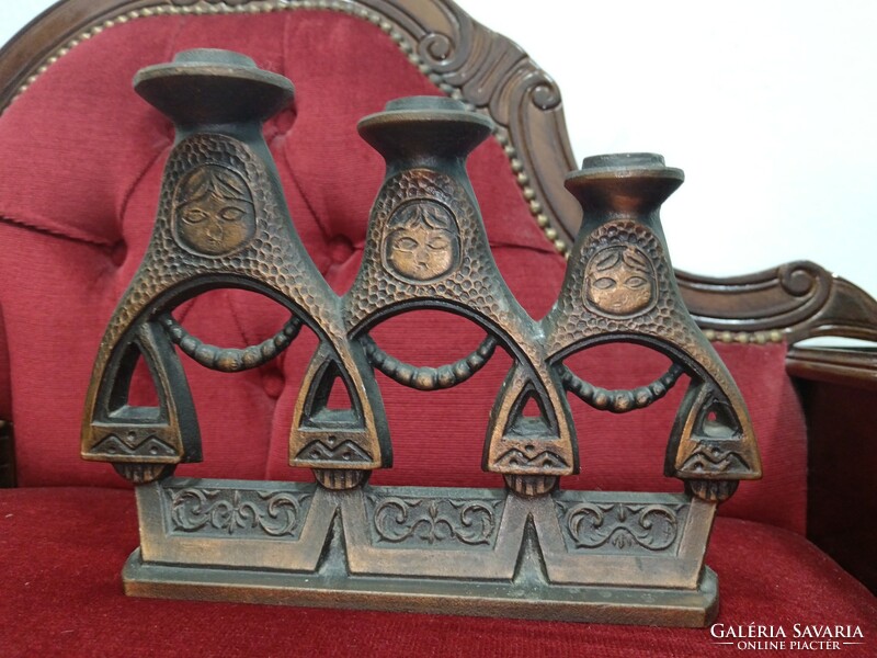 Retro Russian copper-plated matryoshka dolls candle holder