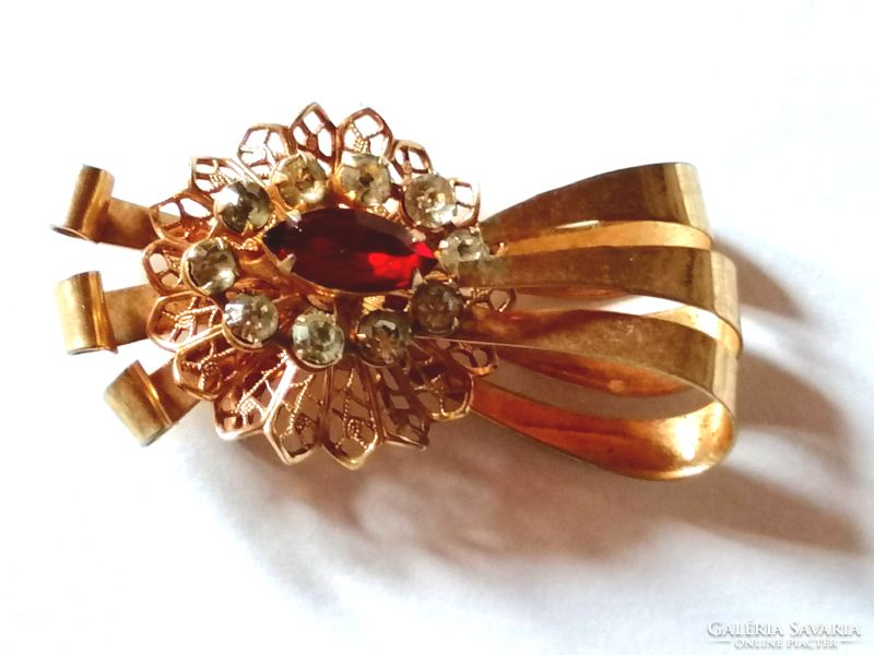 Vintage, large, art nouveau, fire-gilded brooch from the sixties 676.