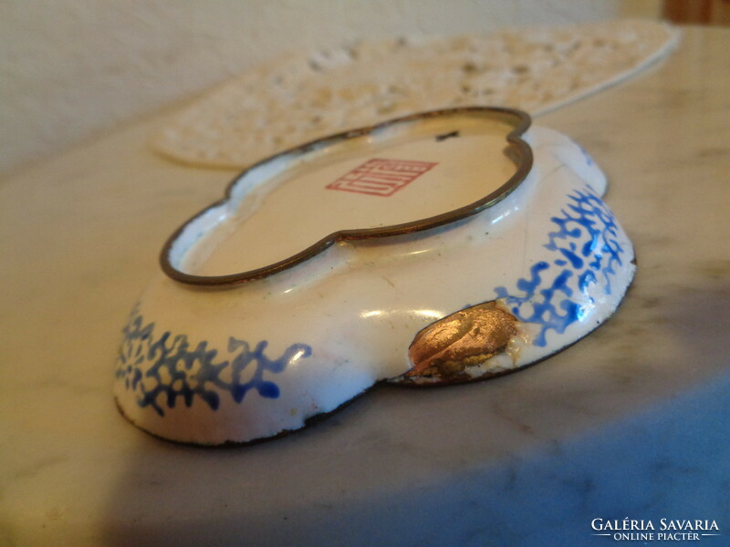Hand-painted, marked, Japanese enameled bowl, on a red copper plate base, approx. 200 years old