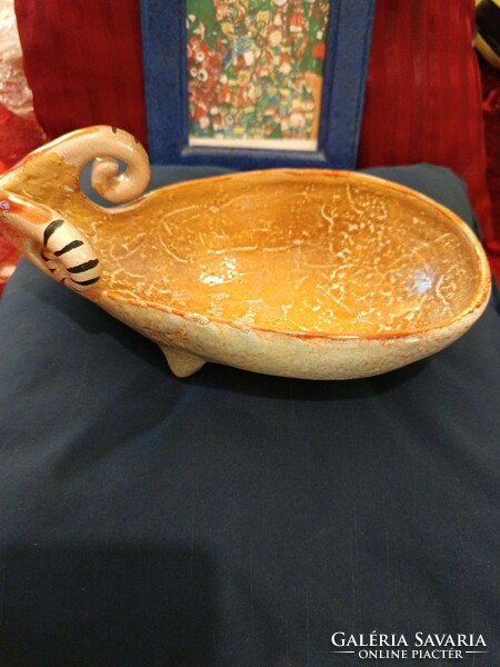 Gál Béla retro glazed ceramics, ram bowl