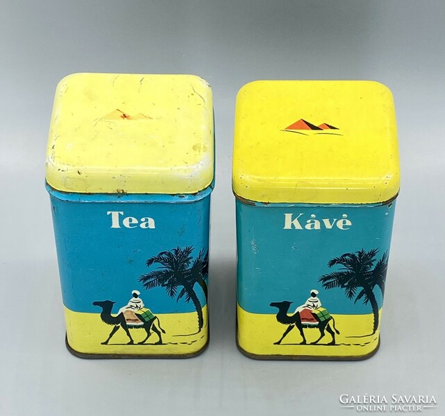 2 retro metal boxes with coffee and tea inscription c. 1960-70