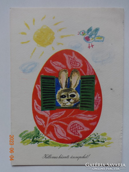 Old graphic Easter greeting card - drawing by Nándor Szilvásy