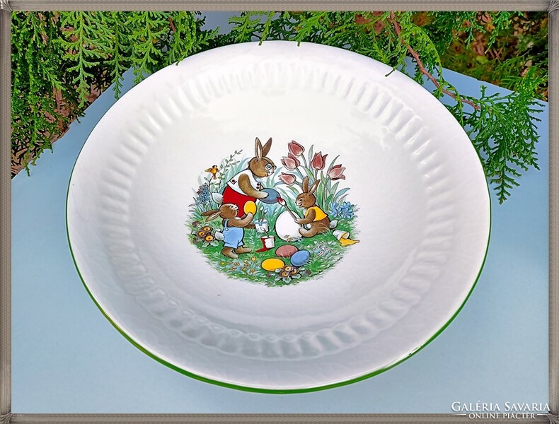Rare old victorian earthenware serving bowl with Easter bunny pattern