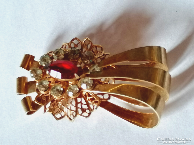 Vintage, large, art nouveau, fire-gilded brooch from the sixties 676.