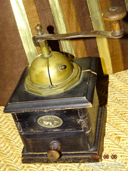 Antique turul copper-wood coffee grinder