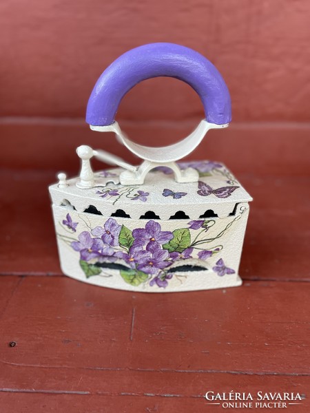 Decoupage charcoal iron with violet pattern