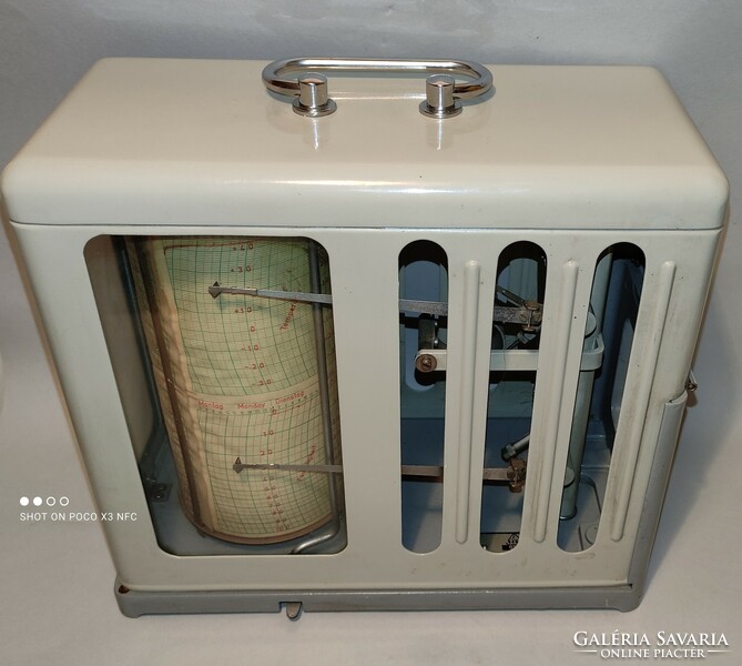 Antik Vintage Loft extra ritka hordozható GANZ hőmérséklet és páratartalom regisztráló állomás