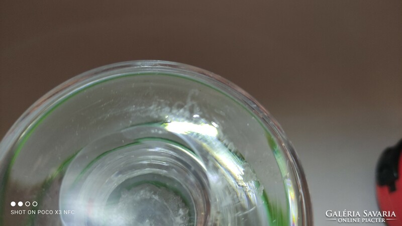 Ritka szín! EISCH jelzett buborékos zöld peremű üveg gyertyatartó