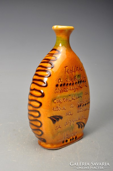 Bottle painted with bird field inscription. With a poem.