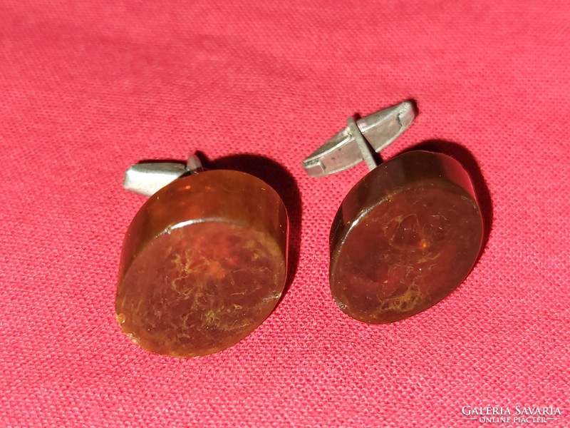 Pair of old marked silver amber cufflinks
