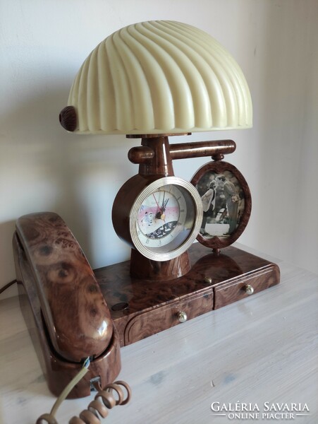 Musical desk lamp clock and phone set with drawer mirror. American Valentine's Day Retro Special