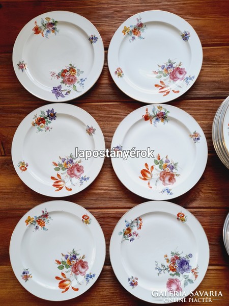 Old Zsolnay flower pattern plate set, 18 pcs