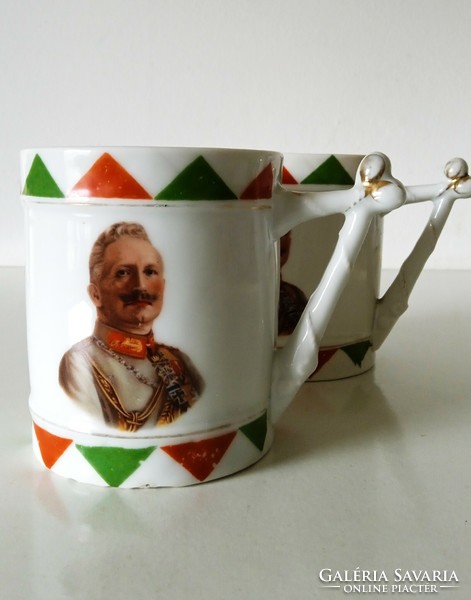 Antique, 2 pcs., Mz altrohlau i. World War II. Wilhelm porcelain mug, commemorative mug 1914-15