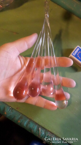 4 pieces of 16 cm, pink glass drops, for lamps or for decoration, together.