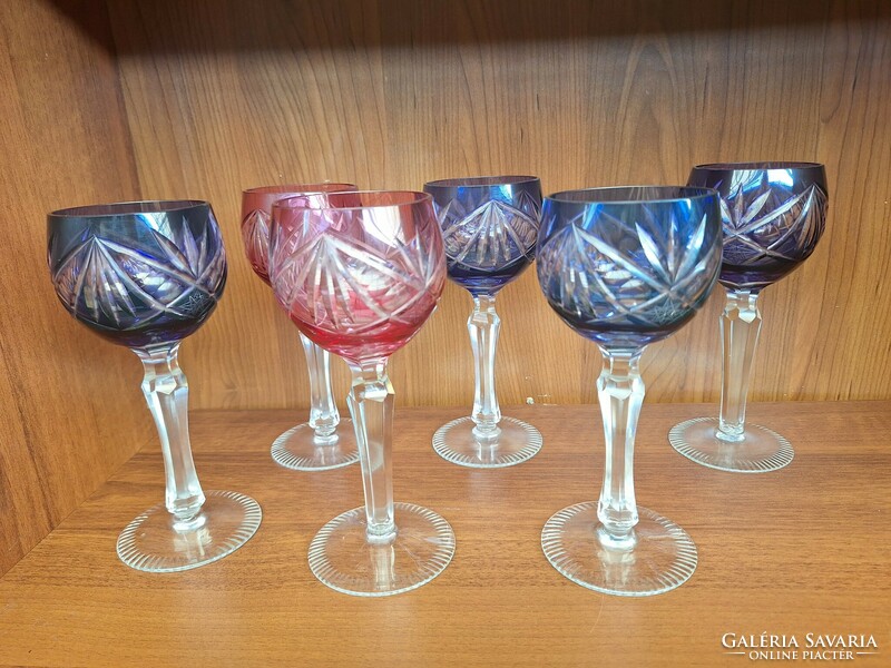 Set of colored crystal wine glasses