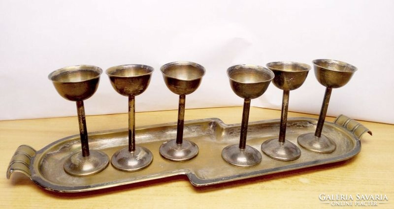 Neo-baroque silver-plated liqueur set, tray and 6 glasses. A unique specialty