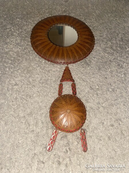 Wonderful handcrafted leather wall mirror ornament large size 40 cm