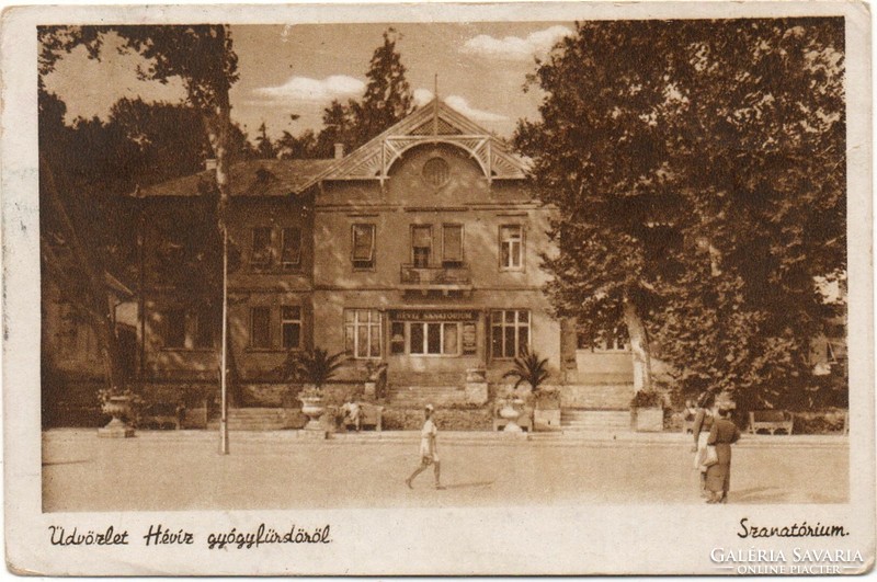 C - 299  Futott képeslap  Hévíz gyógyfürdő - szanatórium  1949  (Karinger fotó))