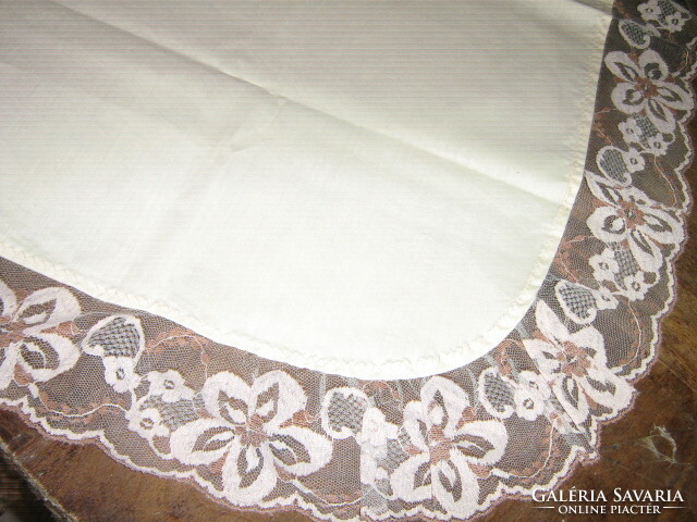 Wonderful elegant vintage floral tablecloth with lacy edges