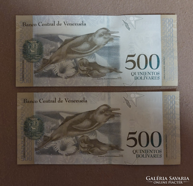 500 Bolívares unc serial number tracking pair.